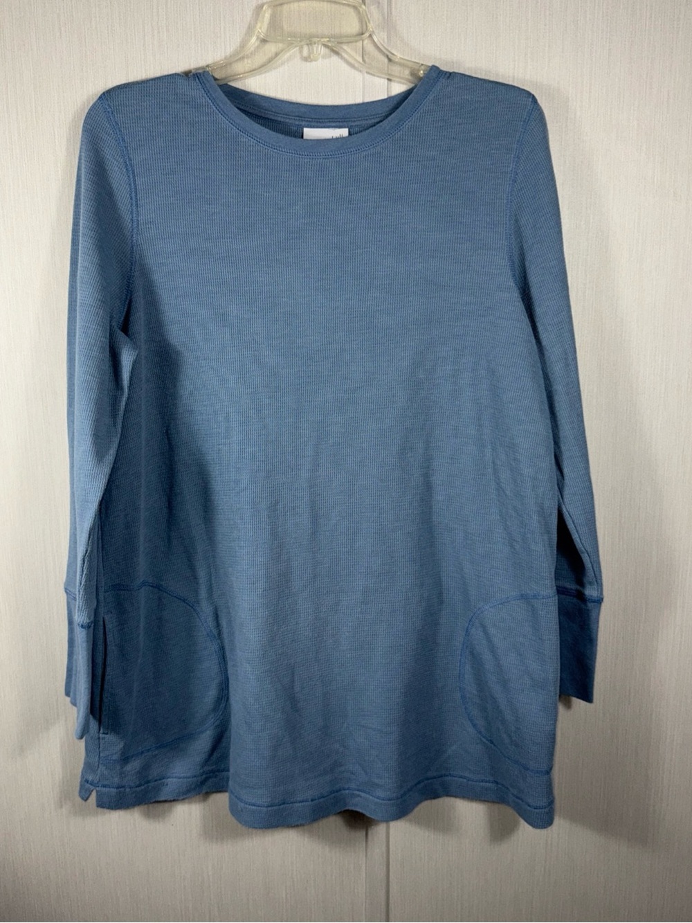 J. Jill Womens Tunic Top Waffle Knit Long Sleeve Stretch Size M Blue Solid